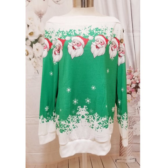 Christmas Women Jumper Sweater Off Shoulder Long Sleeve Pullover Top Sweatshirt - Picture 2 of 9